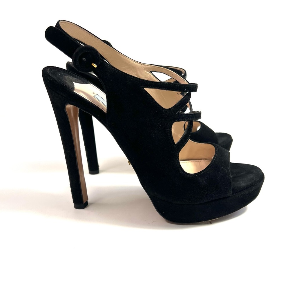 Prada Black Suede Platform Slingback Sandals Size 37.5 - Picture 6 of 12